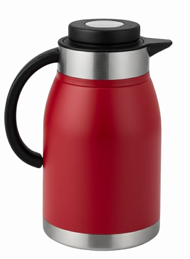 هابي هوم ابريق قهوة حراري من الستانلس ستيل، ابريق موزع للشاي والقهوة سعة 2 لتر، ابريق شاي معزول بتفريغ الهواء بجدار مزدوج للحفاظ على مشروبك ساخنا (أحمر/فضى) - Image 2