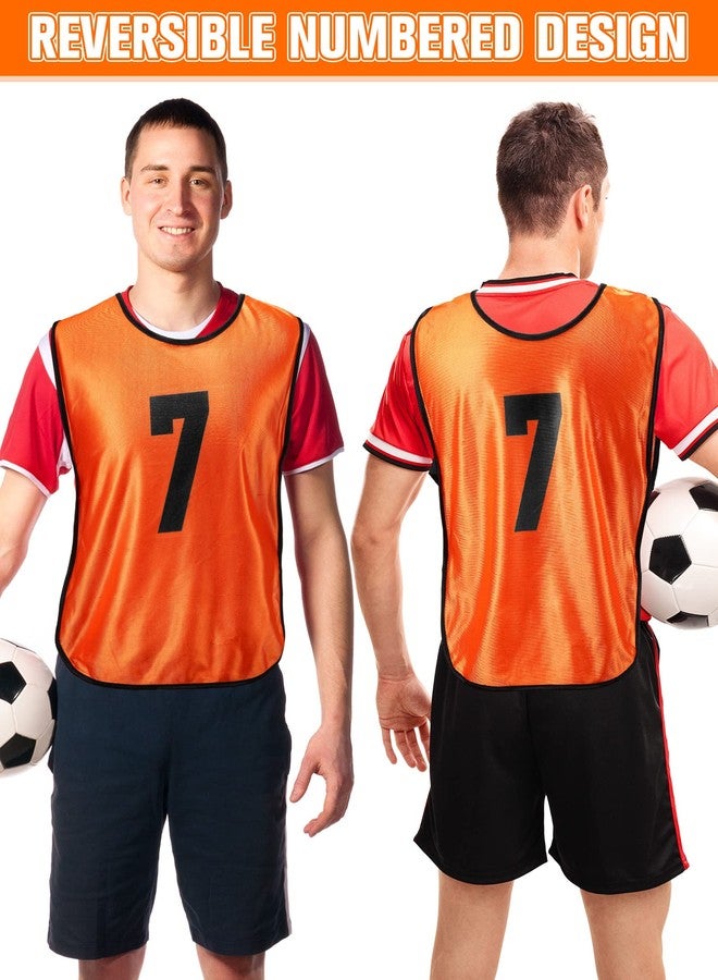 Yahenda Pack of 24 Reversible Numbered Football Vests with Belt Adult, Green, Orange, XL - Image 3