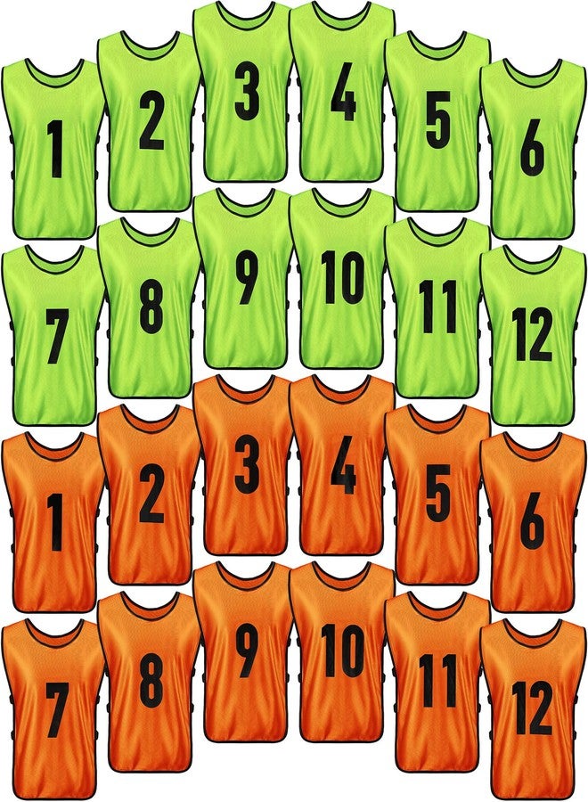 Yahenda Pack of 24 Reversible Numbered Football Vests with Belt Adult, Green, Orange, XL - Image 1