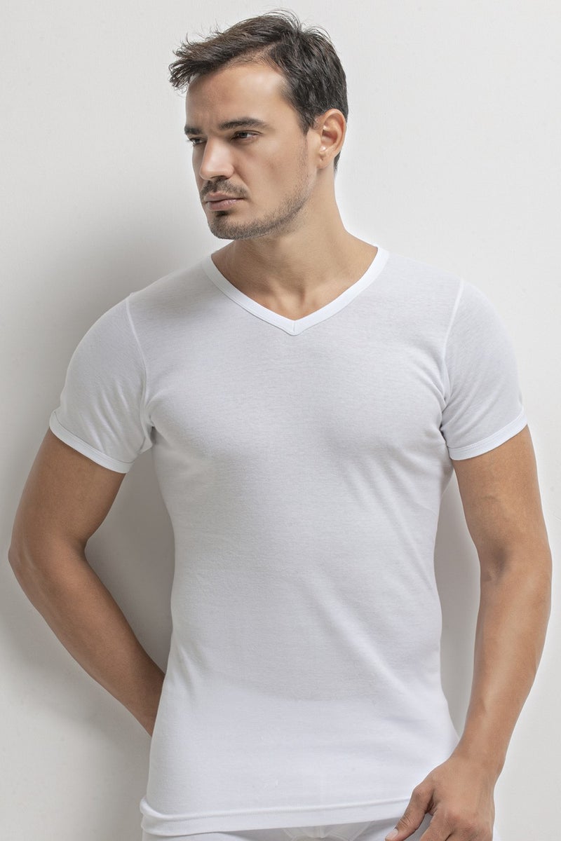 Dorea Men's Ribbed V-Neck Undershirt 2 Pack  - Image 1