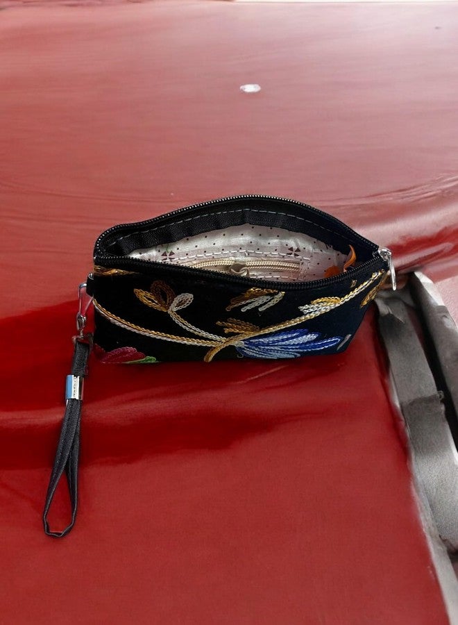 CLEARO Black Kashmiri Travel Wallet - Hand Embroidery Pouch - Image 4
