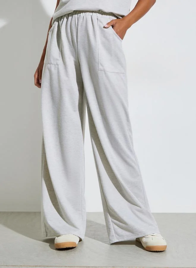 Styli  Grey Solid Oversize Top and Wide Leg Joggers Co-Ors for Women | Best Price UAE