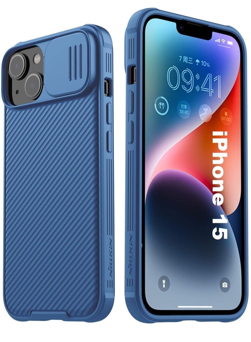 ELTRAZONE Case for iPhone 15 Camshield Cover with Slide Camera Lens Protection - PC Back & TPU Bumper, Anti-Fingerprint Soft Touch Case (Blue) - Image 1