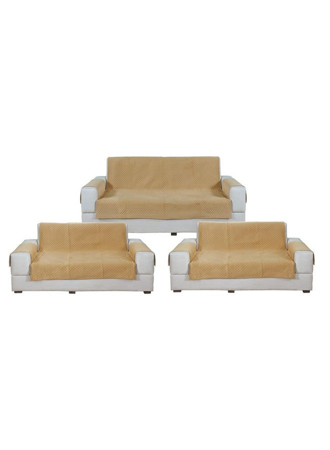 Nendle Plain Solid Quilted Universal Velvet Anti-Skid Protetcor Sofa Covers L Shape 7 Seater of Type 3+2+2 with Armrest Cover Attached (Golden, Pack of 3) - Image 2