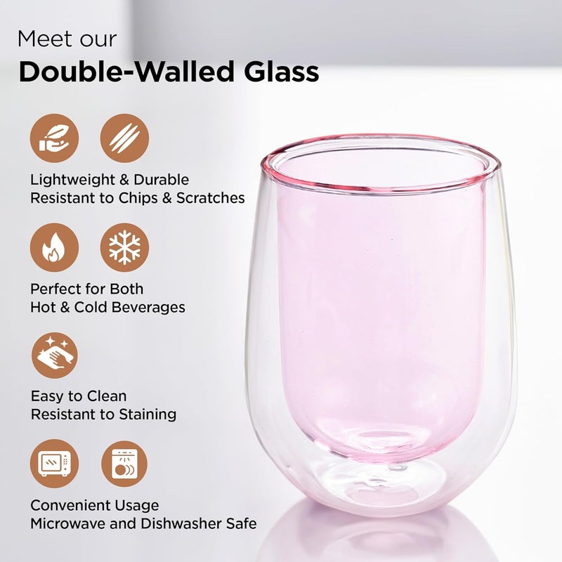 UMAI Double Wall Borosilicate Glass Coffee Mug Cups Set of 2190ml Each High Thermal Resistance Microwave Dishwasher Safe Gifting Pack for FriendsFamilyCouples Pink - Image 2