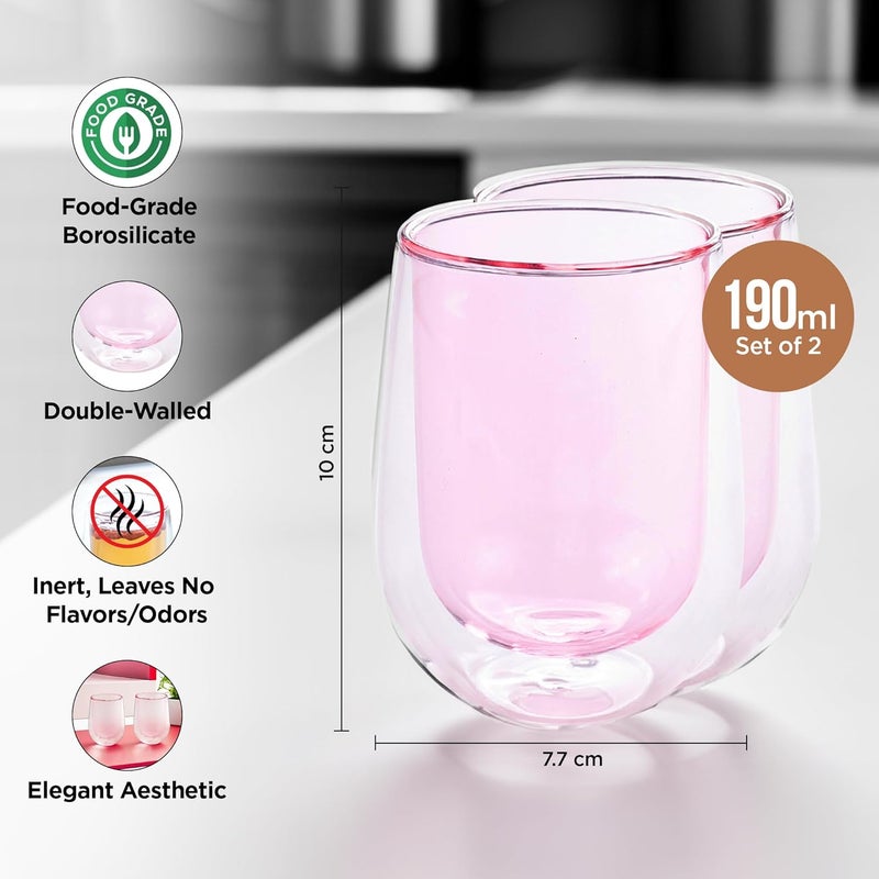 UMAI Double Wall Borosilicate Glass Coffee Mug Cups Set of 2190ml Each High Thermal Resistance Microwave Dishwasher Safe Gifting Pack for FriendsFamilyCouples Pink - Image 3