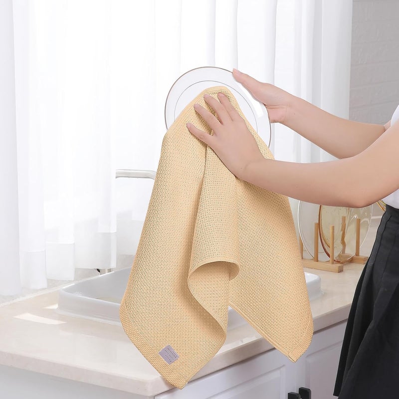 Homaxy 100% Cotton Waffle Weave Kitchen Dish Towels, Ultra Soft Absorbent Quick Drying Cleaning Towel, 13 x 28 Inches, 4-Pack, Apricot - Image 4