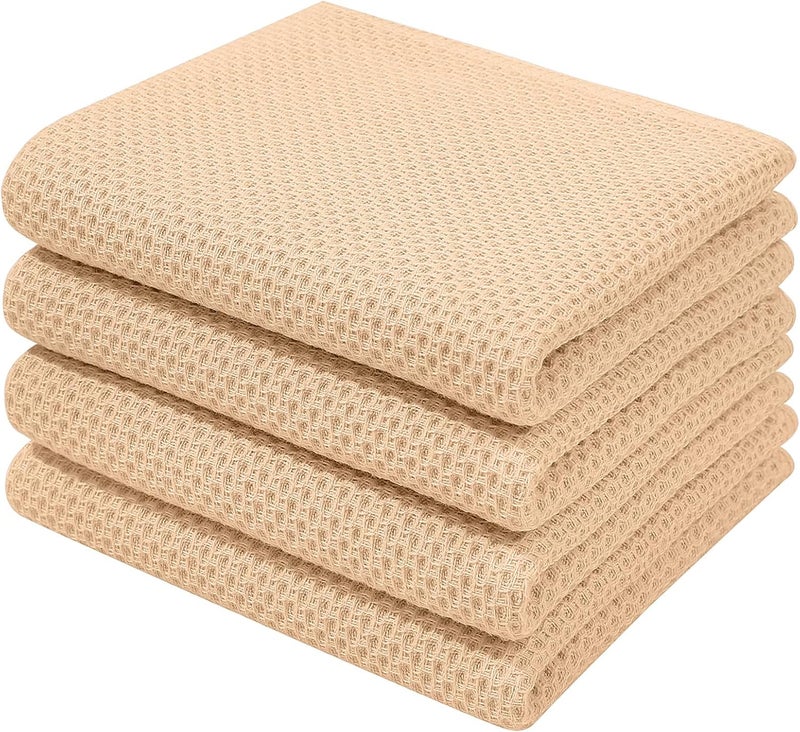 Homaxy 100% Cotton Waffle Weave Kitchen Dish Towels, Ultra Soft Absorbent Quick Drying Cleaning Towel, 13 x 28 Inches, 4-Pack, Apricot - Image 1