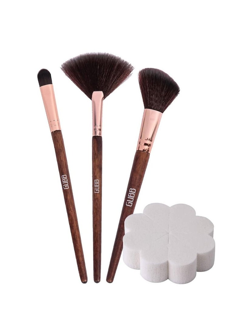 GUBB Daily Stroke Kit Set Of 4 Fan Brush Blush Brush Eyeshadow Brush & Makeup Wedges - Image 1
