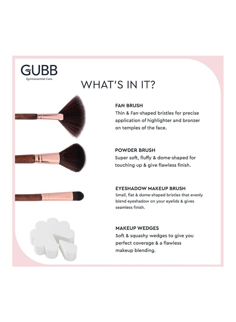 GUBB Daily Stroke Kit Set Of 4 Fan Brush Blush Brush Eyeshadow Brush & Makeup Wedges - Image 2
