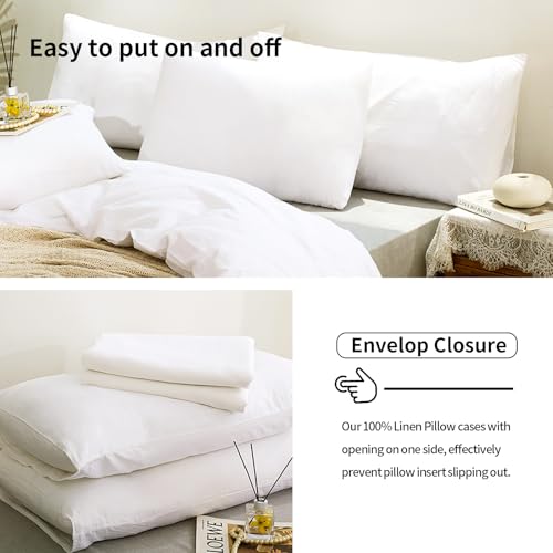 TUMEI 100% Linen King Pillow Cases(35.83"×20.08") - Set of 2 King Size Bed Pillow Cover Washed Solid Color Natural Flax Soft Breathable,White King - Image 3