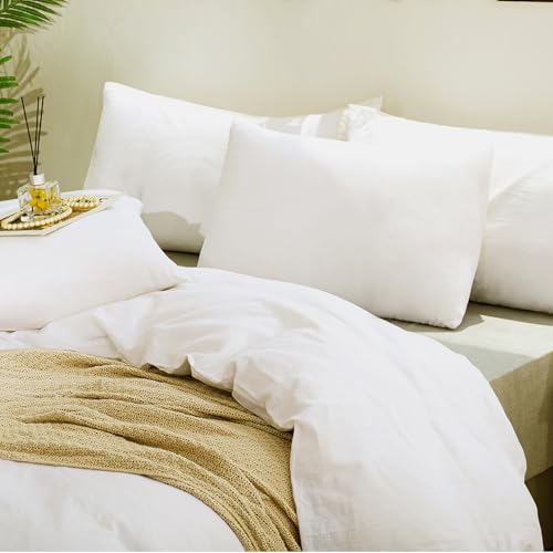TUMEI 100% Linen King Pillow Cases(35.83"×20.08") - Set of 2 King Size Bed Pillow Cover Washed Solid Color Natural Flax Soft Breathable,White King - Image 1