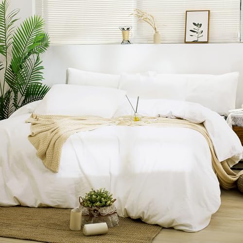 TUMEI 100% Linen King Pillow Cases(35.83"×20.08") - Set of 2 King Size Bed Pillow Cover Washed Solid Color Natural Flax Soft Breathable,White King - Image 2