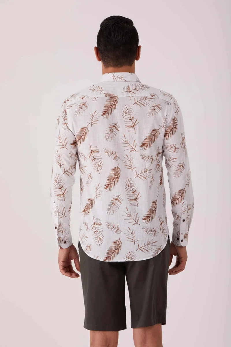 Dufy Brown Men's Regular Fit Brent Button Collar Long Sleeve Shirt