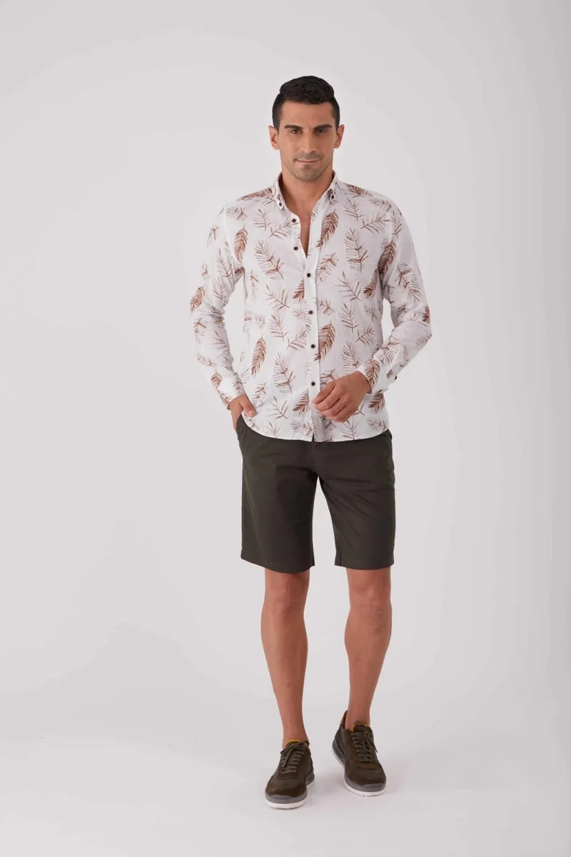 Dufy Brown Men's Regular Fit Brent Button Collar Long Sleeve Shirt
