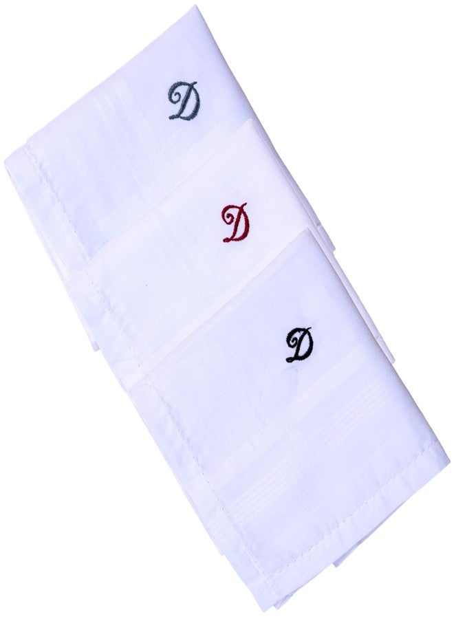 Hell Blues Monogrammed Handkerchief for Men, Initial Embroidered~ 3-Pack Assorted 100% Cotton King Size White Hanky Gift (D) - Image 1
