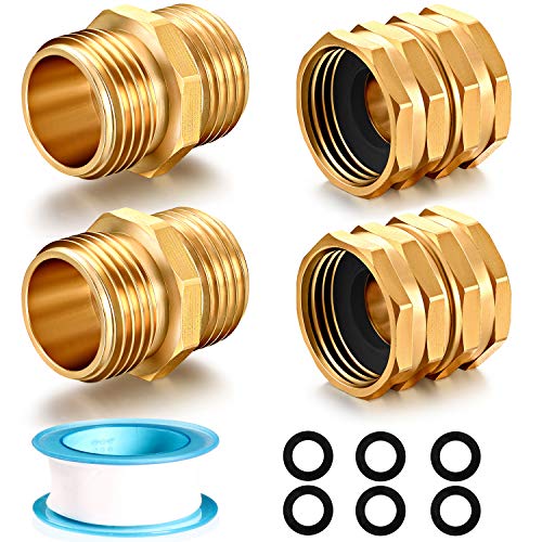YELUN Solid brass Garden Hose Fittings Connectors Adapter Heavy Duty Brass Repair Male, Female faucet leader coupler dual water hose connector (3/4" GHT Double Male Double Female 4 Pcs) - Image 1