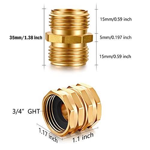 YELUN Solid brass Garden Hose Fittings Connectors Adapter Heavy Duty Brass Repair Male, Female faucet leader coupler dual water hose connector (3/4" GHT Double Male Double Female 4 Pcs) - Image 2
