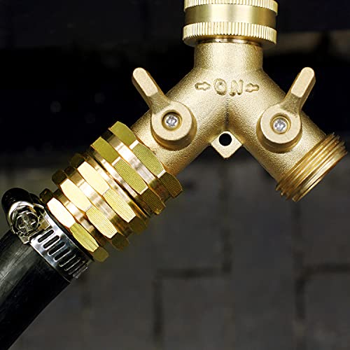 YELUN Solid brass Garden Hose Fittings Connectors Adapter Heavy Duty Brass Repair Male, Female faucet leader coupler dual water hose connector (3/4" GHT Double Male Double Female 4 Pcs) - Image 4