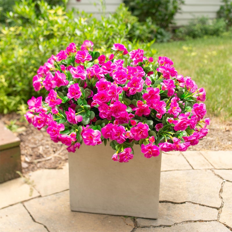 HyeFlora Artificial Faux Outdoor Flowers Plants for Spring Summer Decoration, Fake Silk Fuchsia Camellia UV Resistant Look Real for Planter Outside Front Door Porch Patio Balcony, 3 Large Bundles - Image 3
