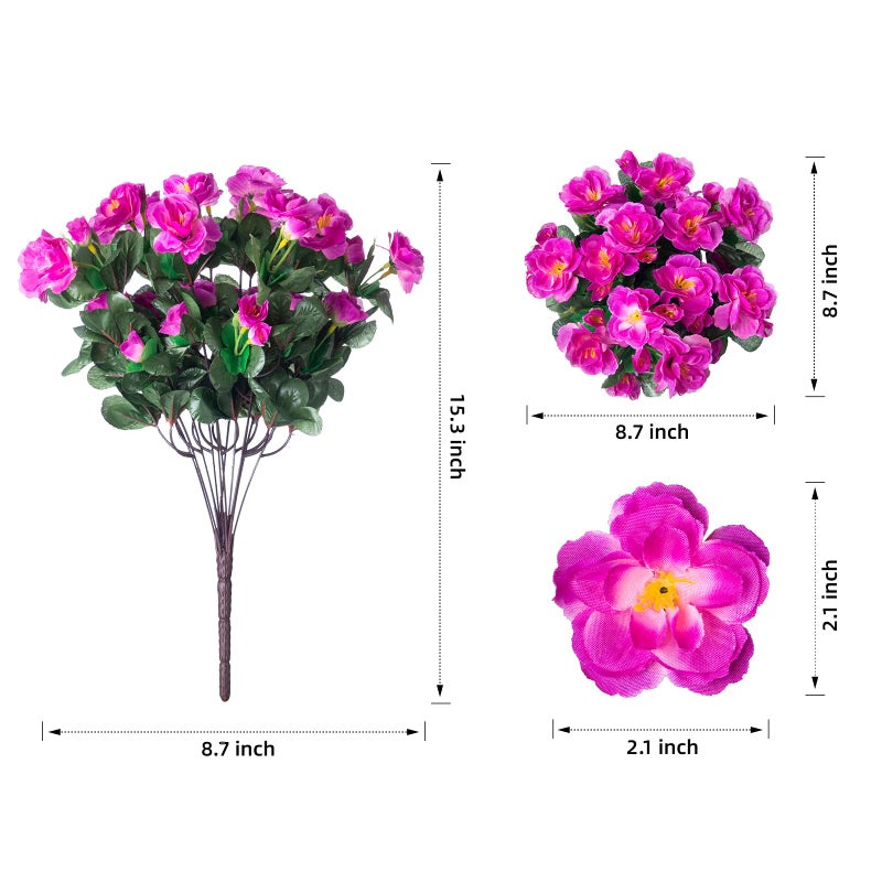 HyeFlora Artificial Faux Outdoor Flowers Plants for Spring Summer Decoration, Fake Silk Fuchsia Camellia UV Resistant Look Real for Planter Outside Front Door Porch Patio Balcony, 3 Large Bundles - Image 5