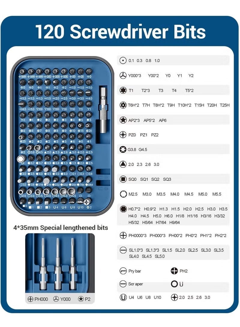 ELTRAZONE 130 in 1 Precision Screwdriver Set with 120 Bits, Magnetic Repair Tool Kit with Tweezer, Flat, Phillips, Torx, Pentalobe & Star Bits for Phone, Laptop, PC, Computer, Game Console & Electronics - Image 5