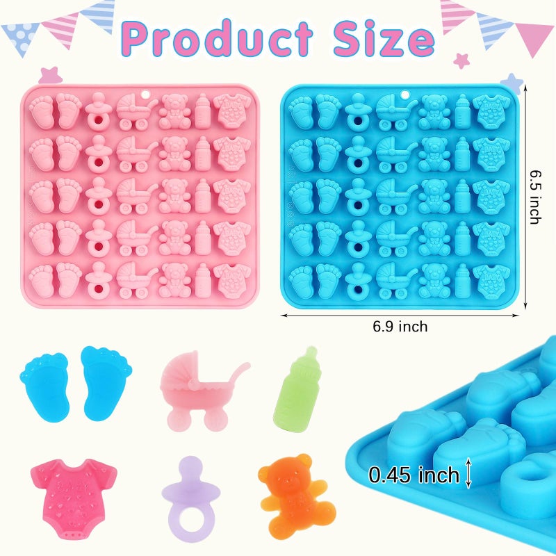 KINYFY 2 Pack Baby Shower Chocolate Molds  Babies Silicone Candy Molds With Onesie Feet Pacifier Cradles Bear Bottle  Babies Chocolate Molds For Party Cake Candy Gummy Cupcake Topper Decorations (Baby) - Image 2