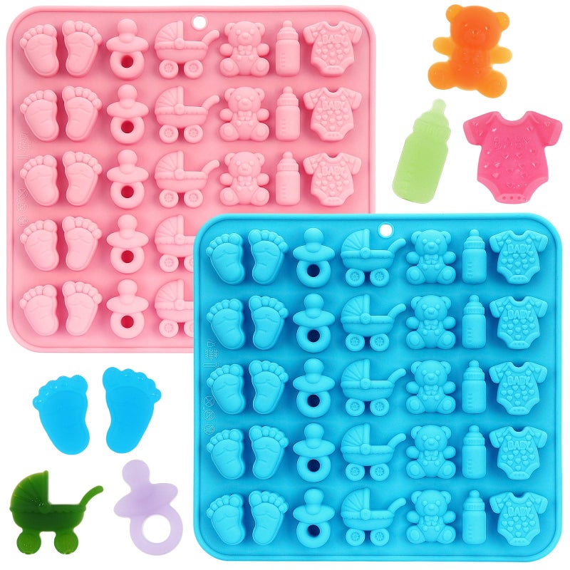 KINYFY 2 Pack Baby Shower Chocolate Molds  Babies Silicone Candy Molds With Onesie Feet Pacifier Cradles Bear Bottle  Babies Chocolate Molds For Party Cake Candy Gummy Cupcake Topper Decorations (Baby) - Image 1