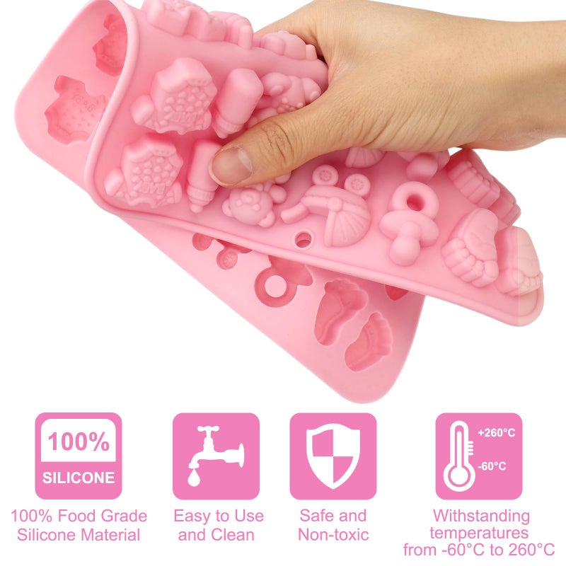 KINYFY 2 Pack Baby Shower Chocolate Molds  Babies Silicone Candy Molds With Onesie Feet Pacifier Cradles Bear Bottle  Babies Chocolate Molds For Party Cake Candy Gummy Cupcake Topper Decorations (Baby) - Image 5