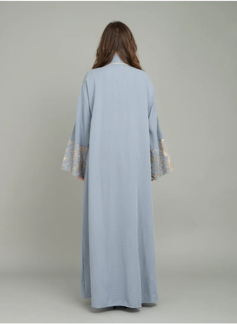 IKKXA Jalabiya with Long Sleeves and Embroidered Detail CJ1042 Blue