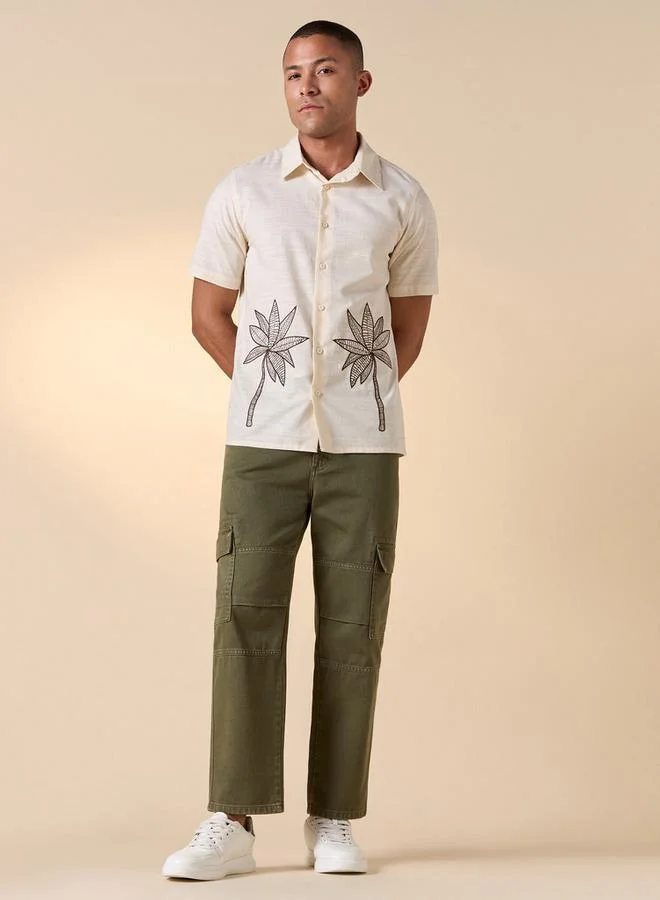 Lee Cooper Lee Cooper Relaxed Fit Embroidered Shirt with Collar and Short Sleeves