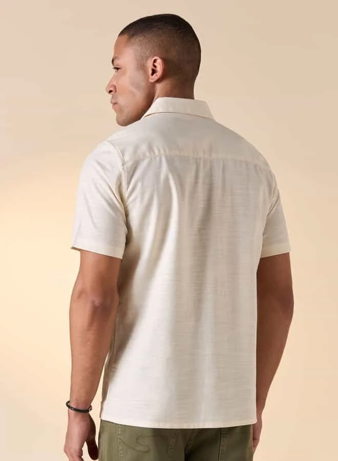 Lee Cooper Lee Cooper Relaxed Fit Embroidered Shirt with Collar and Short Sleeves