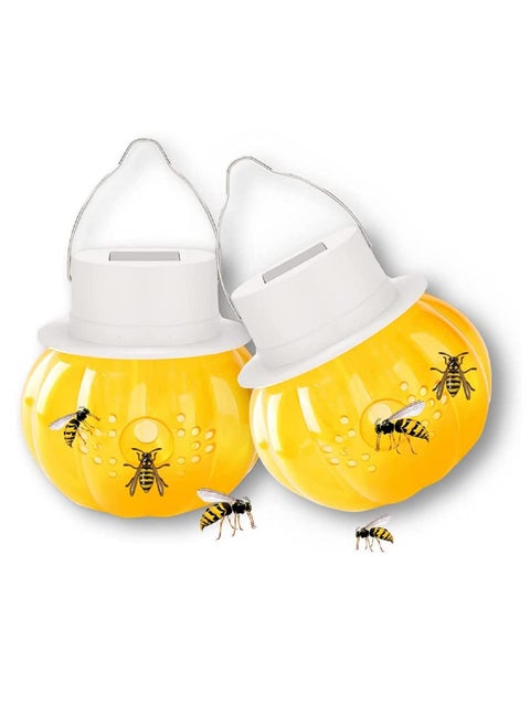 Wasp Trap Outdoor Hanging, 2 Pack Yellow Jacket Trap, Solar Wasp Repellent Carpenter Bee for Outside, Non-Toxic Reusable Hornet Traps Wasp Killer with Light Trapping Wasp,Hornet,Bee,Insects