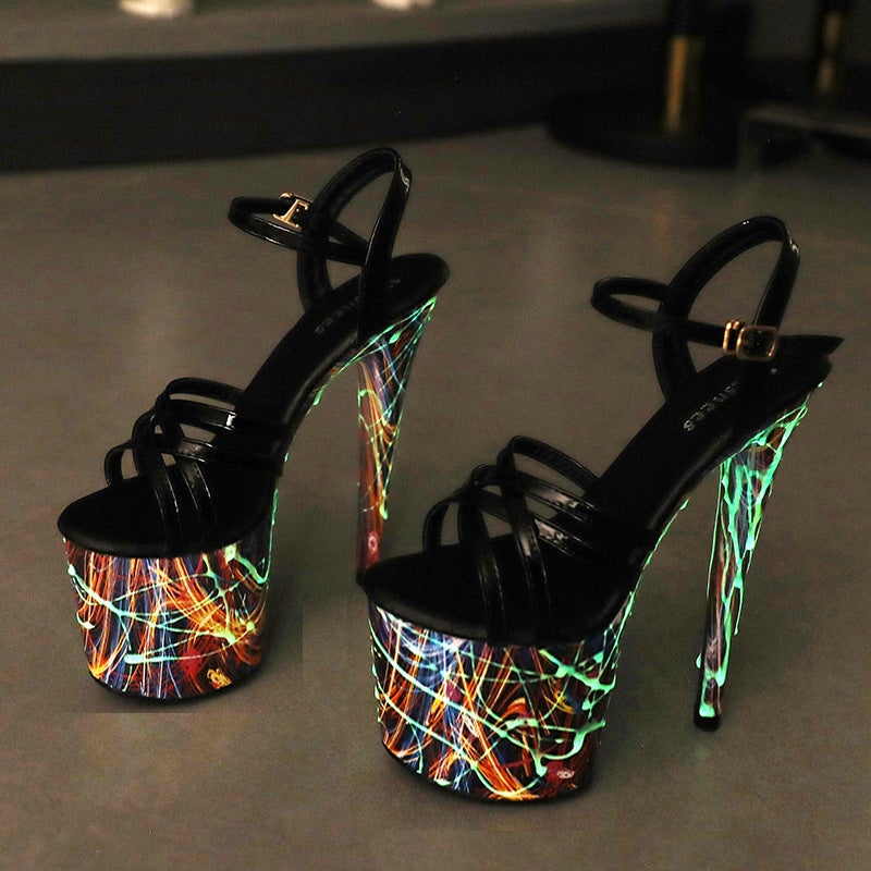 Fashion Fluorescent Luminous 20Cm Patent Leather High Heels Stiletto Heel Super Heel Platform Sandals - Image 1