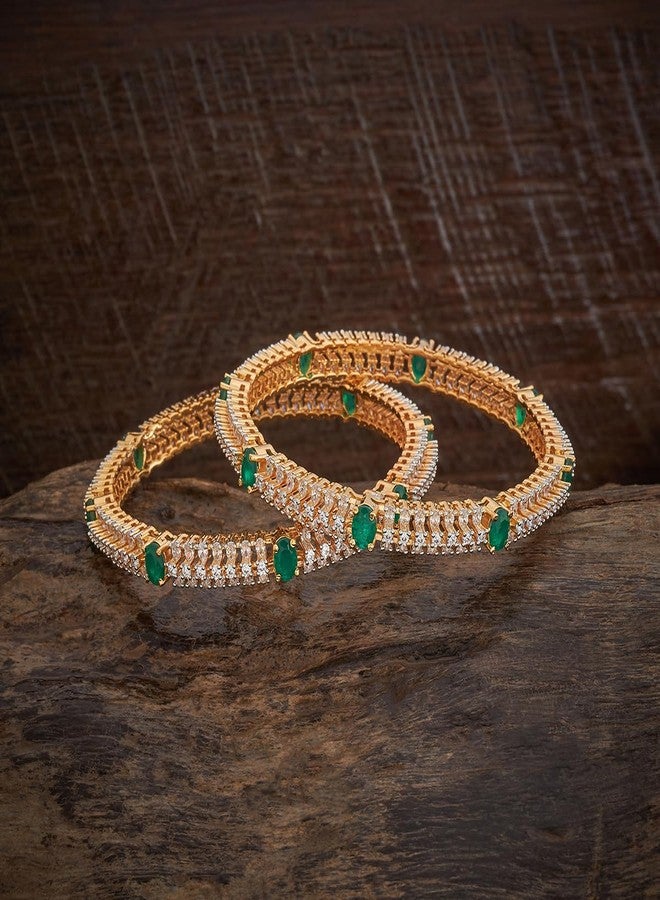 KUSHAL'S Fashion Jewellery Green Rodium-Gold Polished Copper Zircon Bangles, Best for Bridesmaid & Special Occasion - 427519 - Image 4