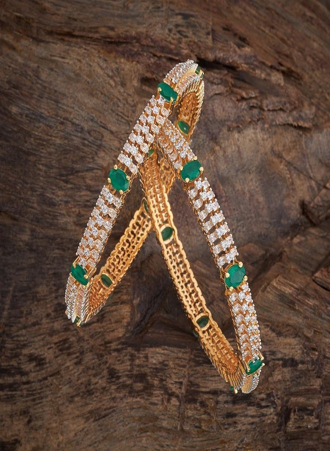 KUSHAL'S Fashion Jewellery Green Rodium-Gold Polished Copper Zircon Bangles, Best for Bridesmaid & Special Occasion - 427519 - Image 2