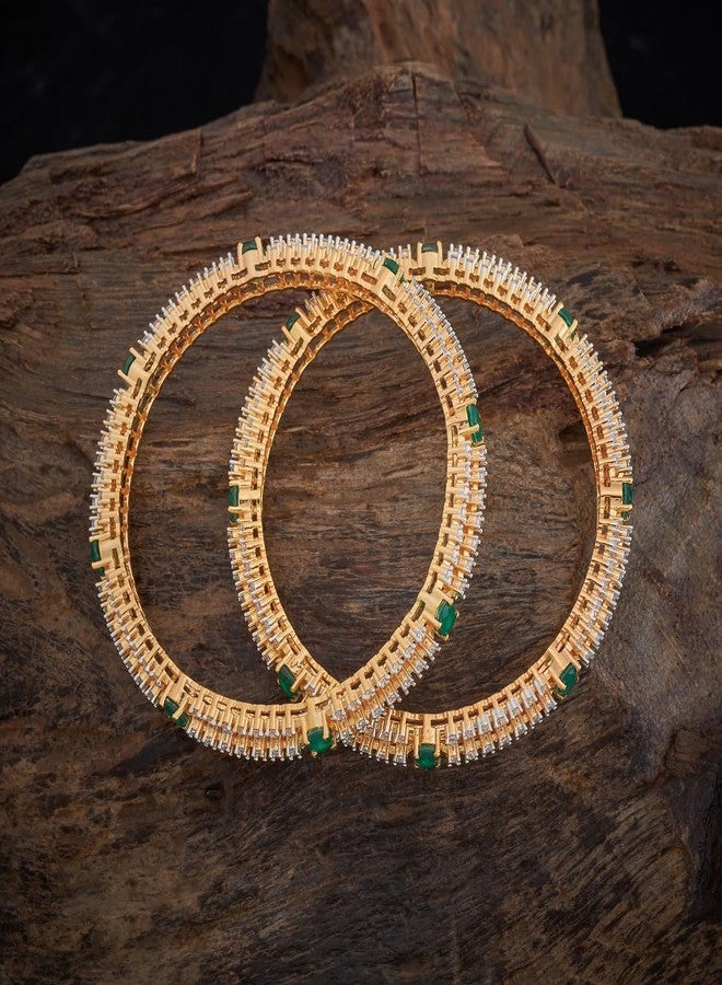 KUSHAL'S Fashion Jewellery Green Rodium-Gold Polished Copper Zircon Bangles, Best for Bridesmaid & Special Occasion - 427519 - Image 3