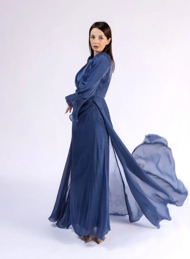 فاشونارا Layered Ruffled Dress with Bowed Sleeves