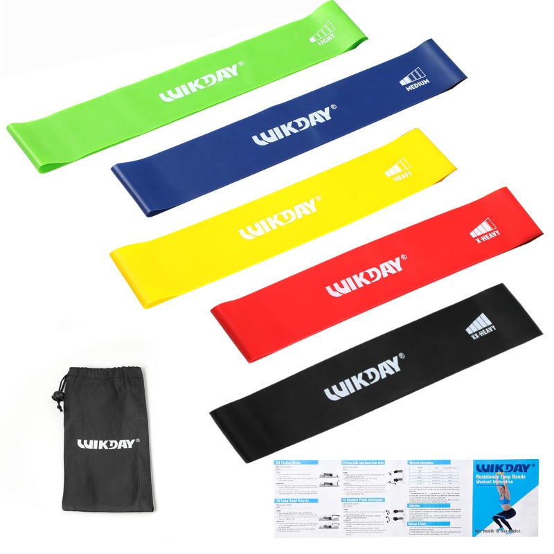 WIKDAY Resistance Bands for Working Out Exercise Loop Bands Workout Bands Set for Men Women Body Stretching, Training, Home Workout, Physical Therapy, Booty Legs, Set of 5 (Assorted) - Image 1