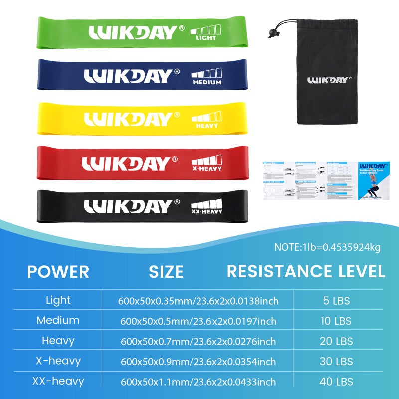 WIKDAY Resistance Bands for Working Out Exercise Loop Bands Workout Bands Set for Men Women Body Stretching, Training, Home Workout, Physical Therapy, Booty Legs, Set of 5 (Assorted) - Image 2