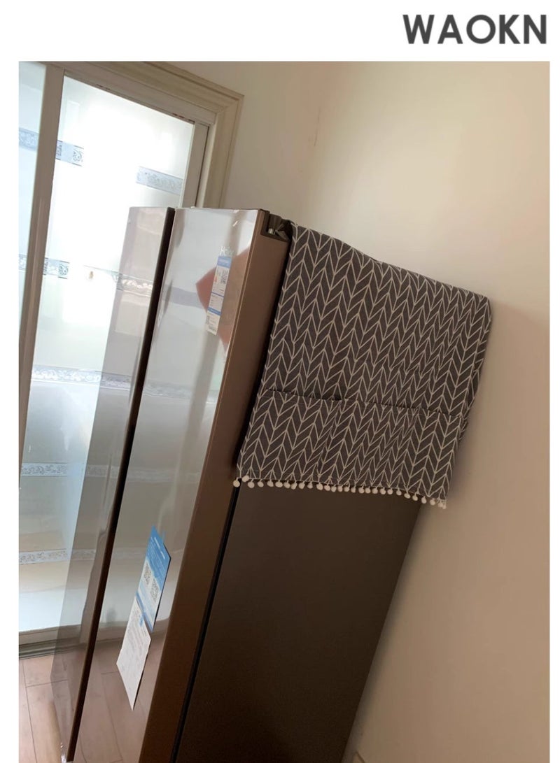 WAOKN Double door refrigerator cover, dustproof cotton linen refrigerator cover with side storage pockets (70-170CM) - Image 2