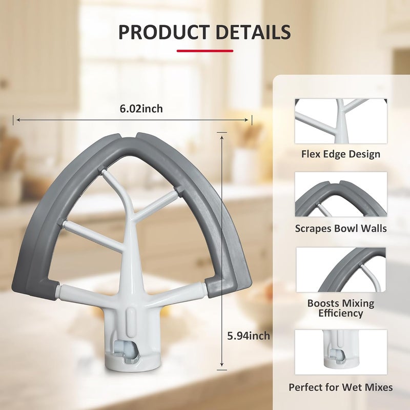 YIFOCUS Flex Edge Beater for KitchenAid 4.5/5 Qt Tilt-Head Stand Mixer – Silicone Paddle, Dishwasher Safe, Flexible Silicone Edges Bowl Scraper For Kitchen Aid Accessories and Attachments (Grey) - Image 3