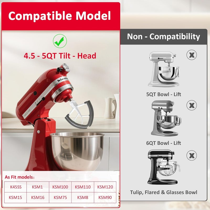 YIFOCUS Flex Edge Beater for KitchenAid 4.5/5 Qt Tilt-Head Stand Mixer – Silicone Paddle, Dishwasher Safe, Flexible Silicone Edges Bowl Scraper For Kitchen Aid Accessories and Attachments (Grey) - Image 2