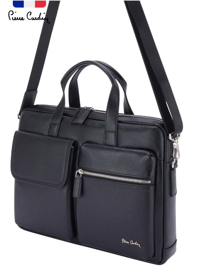 pierre cardin - Premium Business Laptop Briefcase 15.6-Inch Laptop Bag Large Capacity Messenger Bag Soft Top Handle Handbag with Long Straps Travel Office Work Black - Image 1