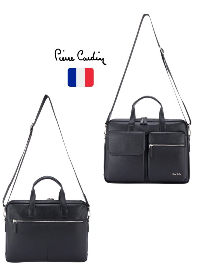 pierre cardin - Premium Business Laptop Briefcase 15.6-Inch Laptop Bag Large Capacity Messenger Bag Soft Top Handle Handbag with Long Straps Travel Office Work Black - Image 1
