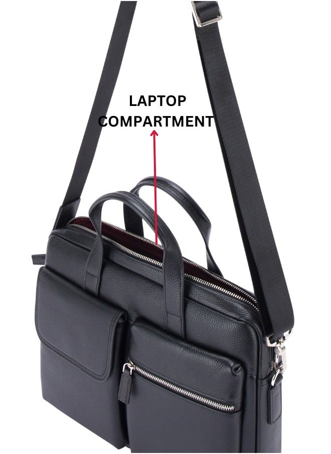 pierre cardin - Premium Business Laptop Briefcase 15.6-Inch Laptop Bag Large Capacity Messenger Bag Soft Top Handle Handbag with Long Straps Travel Office Work Black - Image 1