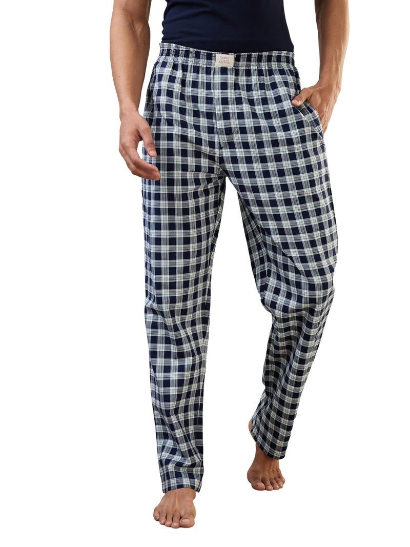 Raymond SleepZ Men Regular Fit Checks Pattern Pure Cotton Pyjama Dark Blue - Image 1