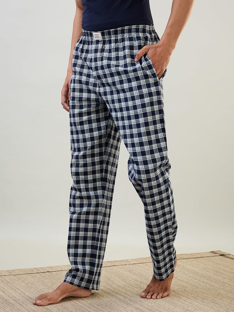 Raymond SleepZ Men Regular Fit Checks Pattern Pure Cotton Pyjama Dark Blue - Image 3