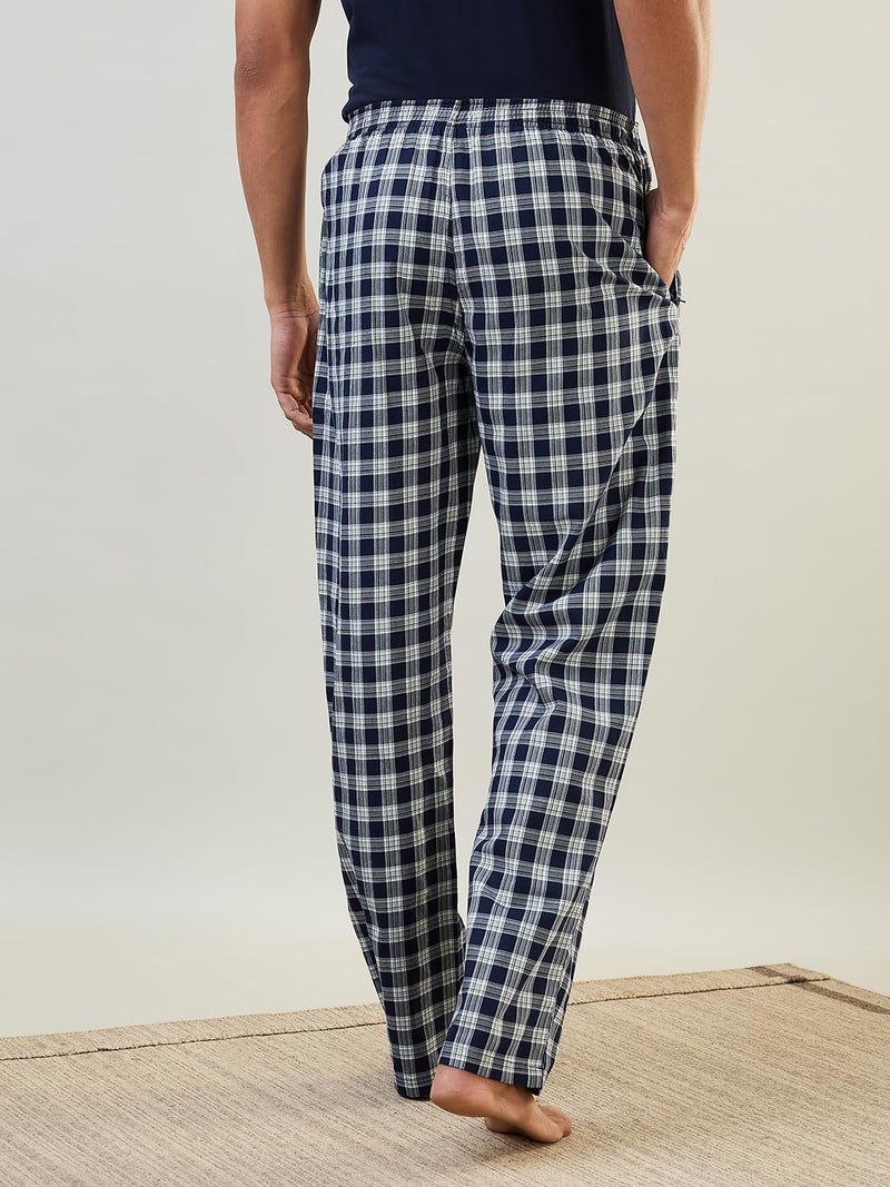 Raymond SleepZ Men Regular Fit Checks Pattern Pure Cotton Pyjama Dark Blue - Image 2