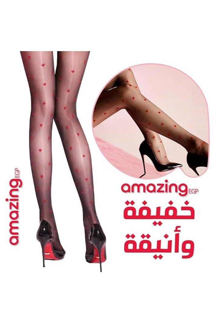 أمازينج. إي جي بي جوارب نسائية طويلة حتى الفخذ بنقشة قلب، جوارب شبكية فوق الركبة، لون أسود، مع شريط سيليكون مانع للانزلاق - Image 3